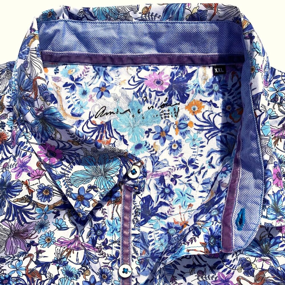 Arnold Zimburg Hollywood Men’s Floral Flip Cuff 100% Cotton Button Up XXL - Picture 5 of 10